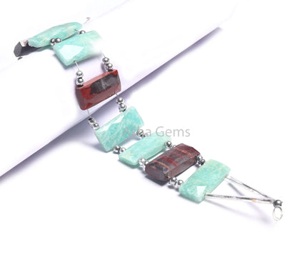 AAA Blue Amazonite, Red Jasper fancy Rectangle Beads, Natural Peru Amazonite,Jasper Chicklet Multi Color Gemstone Bead Bracelet Jewelry SALE(AG 18566)