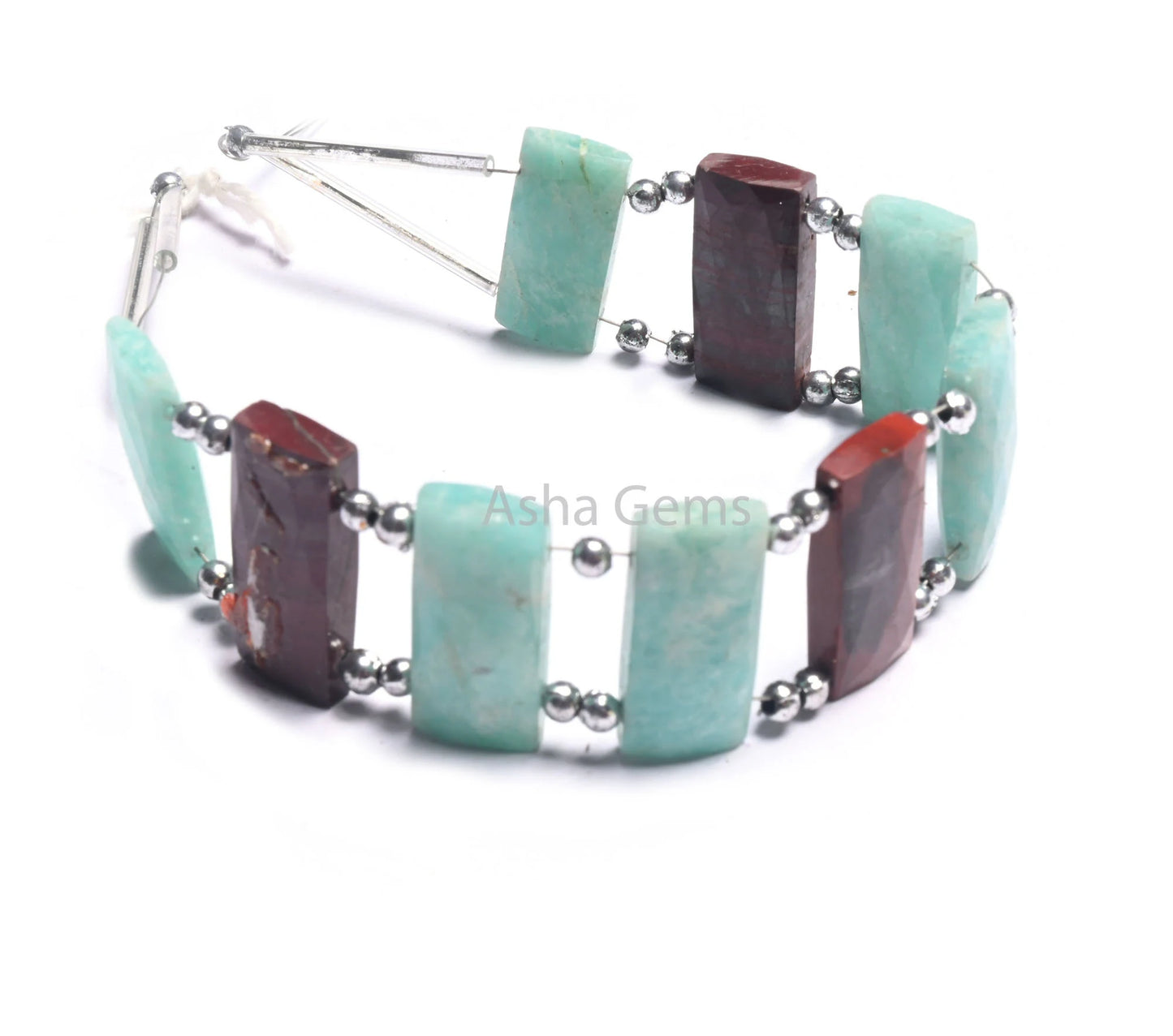 AAA Blue Amazonite, Red Jasper fancy Rectangle Beads, Natural Peru Amazonite,Jasper Chicklet Multi Color Gemstone Bead Bracelet Jewelry SALE(AG 18566)