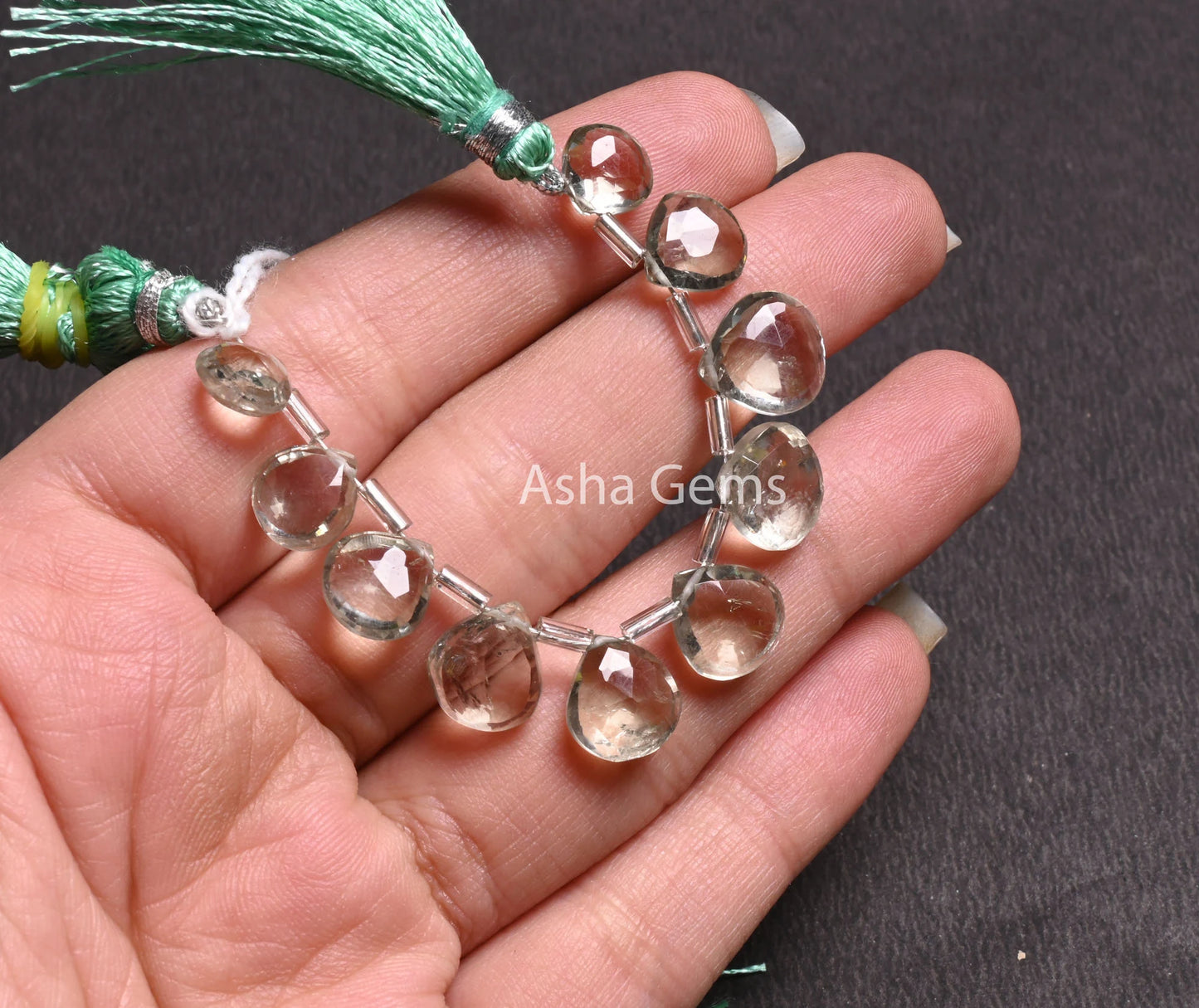Natural green Amethyst Faceted Heart Shape Gemstone beads, AAA Quality Green Amethyst Heart Briolette Side Drill beads, Jewelry Making Craft(AG 18569)
