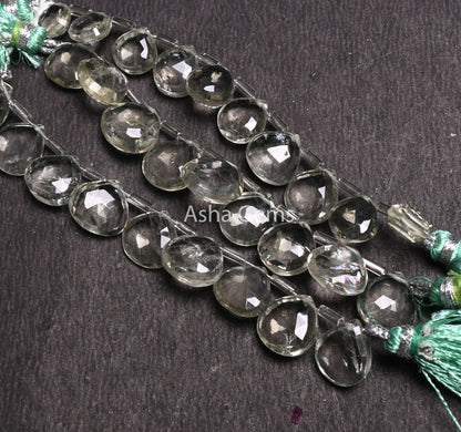 Natural green Amethyst Faceted Heart Shape Gemstone beads, AAA Quality Green Amethyst Heart Briolette Side Drill beads, Jewelry Making Craft(AG 18569)