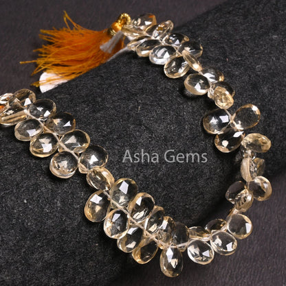 AAA Quality Yellow Citrine Quartz Faceted Pears Shape Beads,7-10 mm Natural Citrine Beads,8.5"Citrine Teardrop Briolette Beads Jewelry Craft (AG 18494)