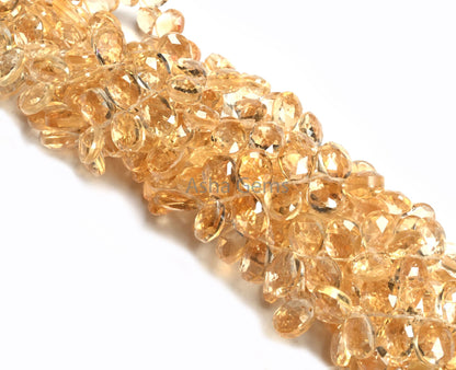 7-10 mm Natural Yellow Citrine Faceted Pears Shape Gemstone Beads, AAA Citrine Quartz Teardrop Briolette Side Drill Beads Jewelry Craft SALE (AG 18523 )