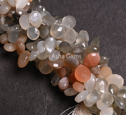 Fine Quality Multi Moonstone Faceted Pears Shape Beads,7.5" Shaded Moonstone Teardrop Briolette Side Drill Moonstone Bead Jewelry Craft SALE (AG 18525 )