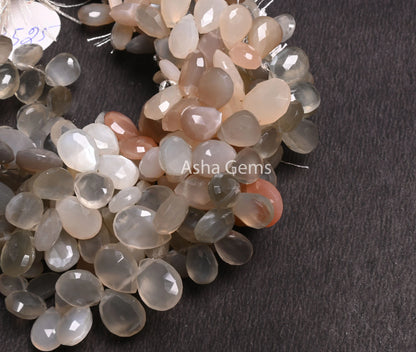 Fine Quality Multi Moonstone Faceted Pears Shape Beads,7.5" Shaded Moonstone Teardrop Briolette Side Drill Moonstone Bead Jewelry Craft SALE (AG 18525 )