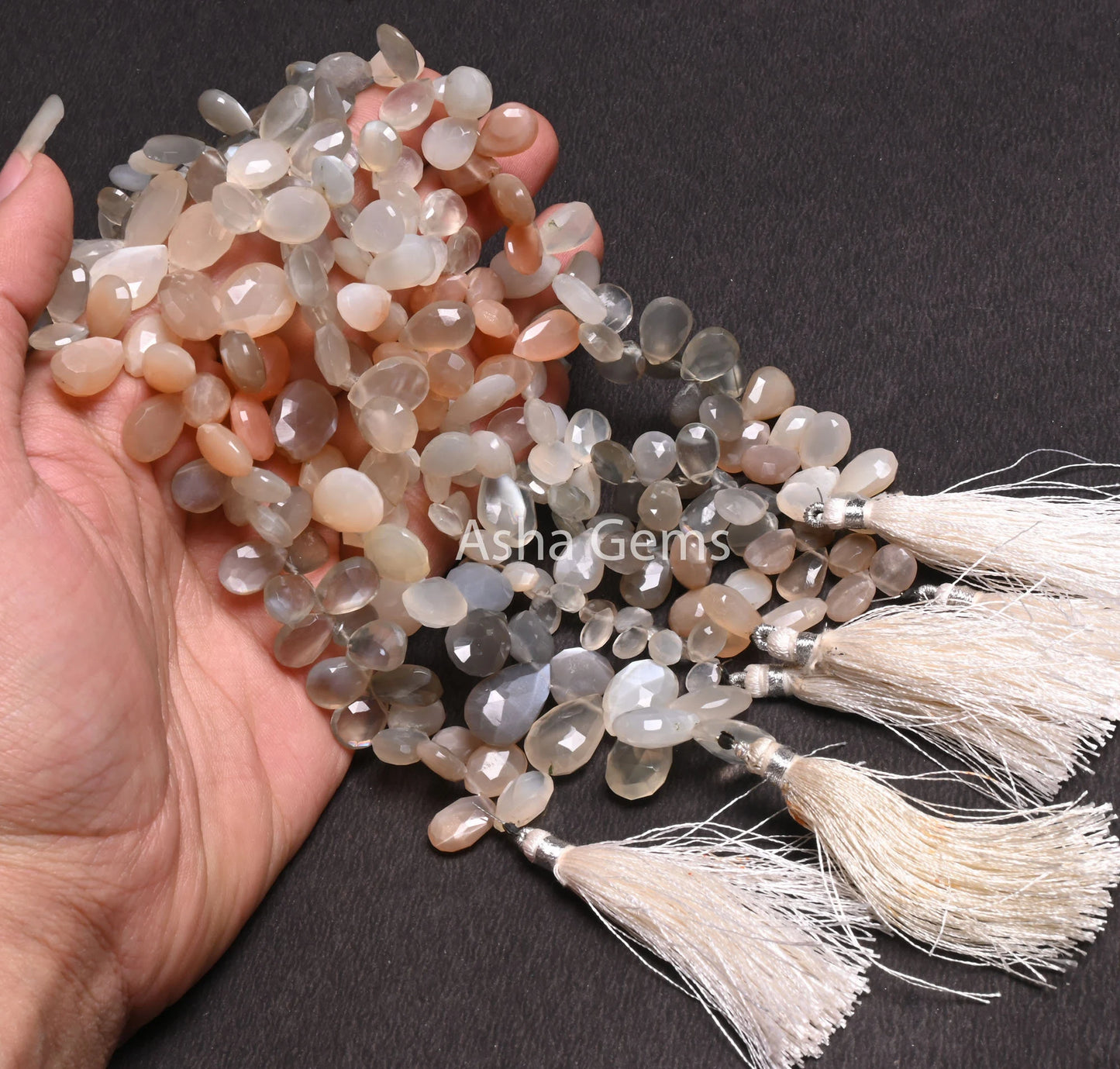 Fine Quality Multi Moonstone Faceted Pears Shape Beads,7.5" Shaded Moonstone Teardrop Briolette Side Drill Moonstone Bead Jewelry Craft SALE (AG 18525 )