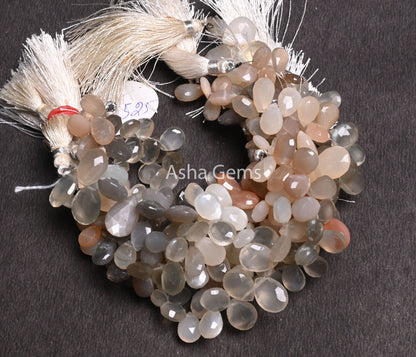 Fine Quality Multi Moonstone Faceted Pears Shape Beads,7.5" Shaded Moonstone Teardrop Briolette Side Drill Moonstone Bead Jewelry Craft SALE (AG 18525 )