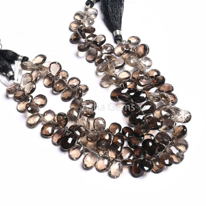 AAA Quality Smoky Quartz Pears Shape Gemstone Faceted Beads,8" Strand Shaded Smoky Briolette Teardrop Side Drill smoky Beads Jewelry Makings(AG 18531 )