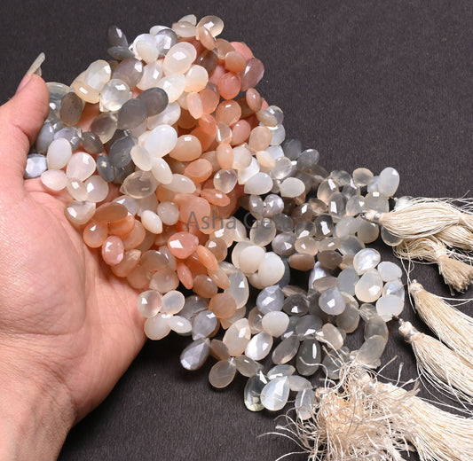 Natural Multi Color Moonstone Pear Shape Faceted Gemstone Beads,8"Strand Shaded Moonstone Briolette Teardrop Moonstone Beads Jewelry makings(AG 18534)