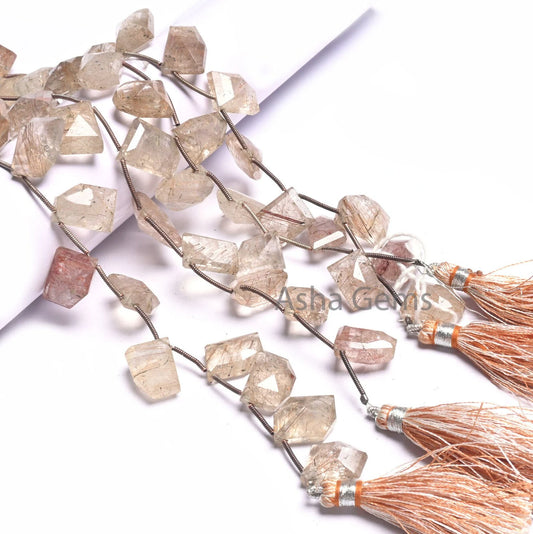 Fine Copper Rutile Quartz fancy Nugget Gemstone Beads,8" Natural Rutile Uneven Shape Table Cut faceted Nugget Side Drill Beads Jewelry Craft(AG 18556)