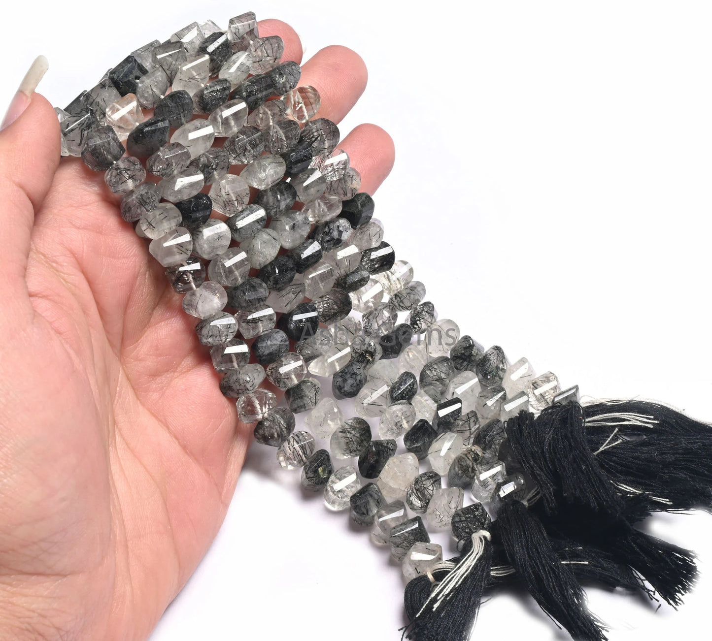 Natural Black Rutile fancy Shape Twisted Beads,8-9 mm Fine Rutilated Quartz Faceted Center Drill Fancy Gemstone Beads Jewelry Making Crafts(AG 18558)