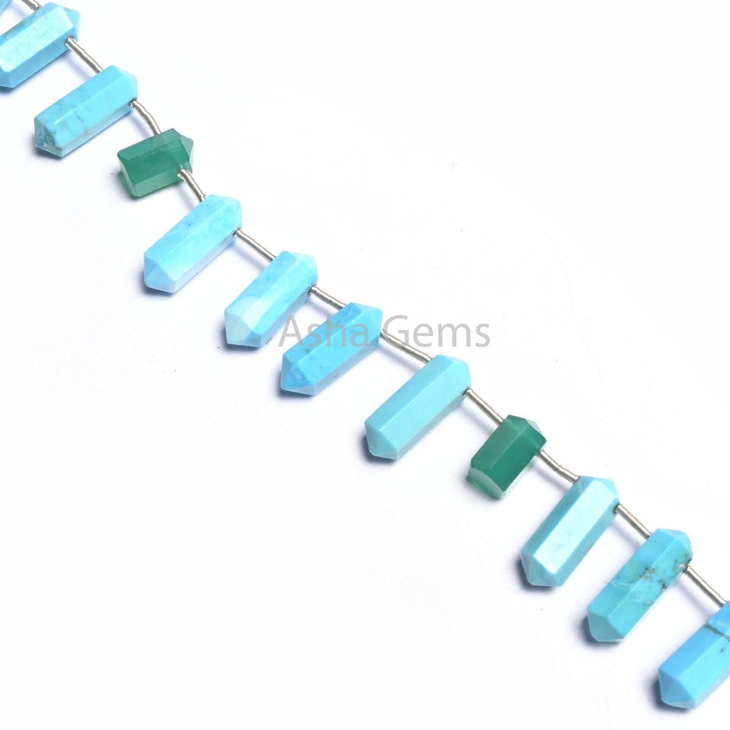 (Blue Turquoise Howlite+ Green Onyx Fancy Bullet Shape Gemstone Beads, Turquoise,Onyx Fancy Side Drill Pencil Tube Beads Jewelry Making Craft(AG 18562)