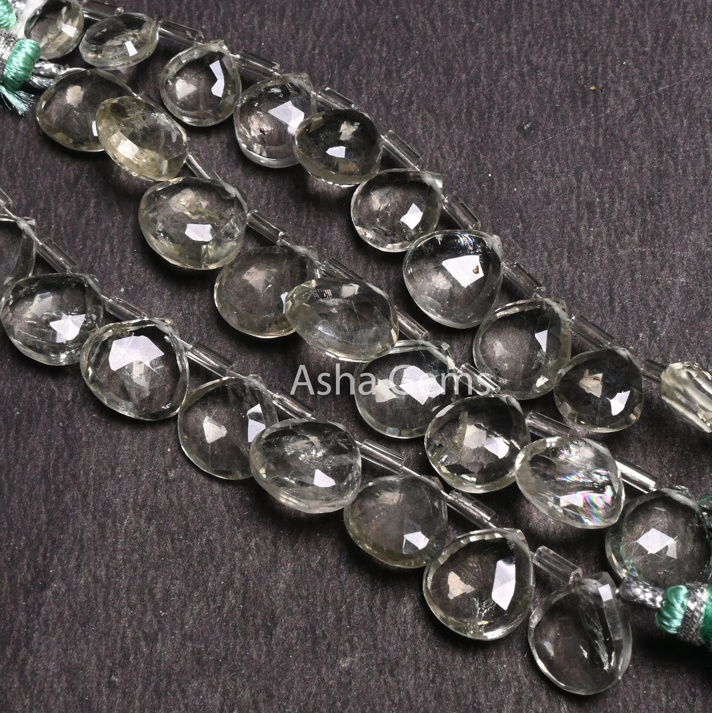 Natural green Amethyst Faceted Heart Shape Gemstone beads, AAA Quality Green Amethyst Heart Briolette Side Drill beads, Jewelry Making Craft(AG 18569)