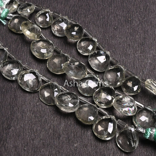 Natural green Amethyst Faceted Heart Shape Gemstone beads, AAA Quality Green Amethyst Heart Briolette Side Drill beads, Jewelry Making Craft(AG 18569)