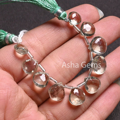 Natural green Amethyst Faceted Heart Shape Gemstone beads, AAA Quality Green Amethyst Heart Briolette Side Drill beads, Jewelry Making Craft(AG 18569)