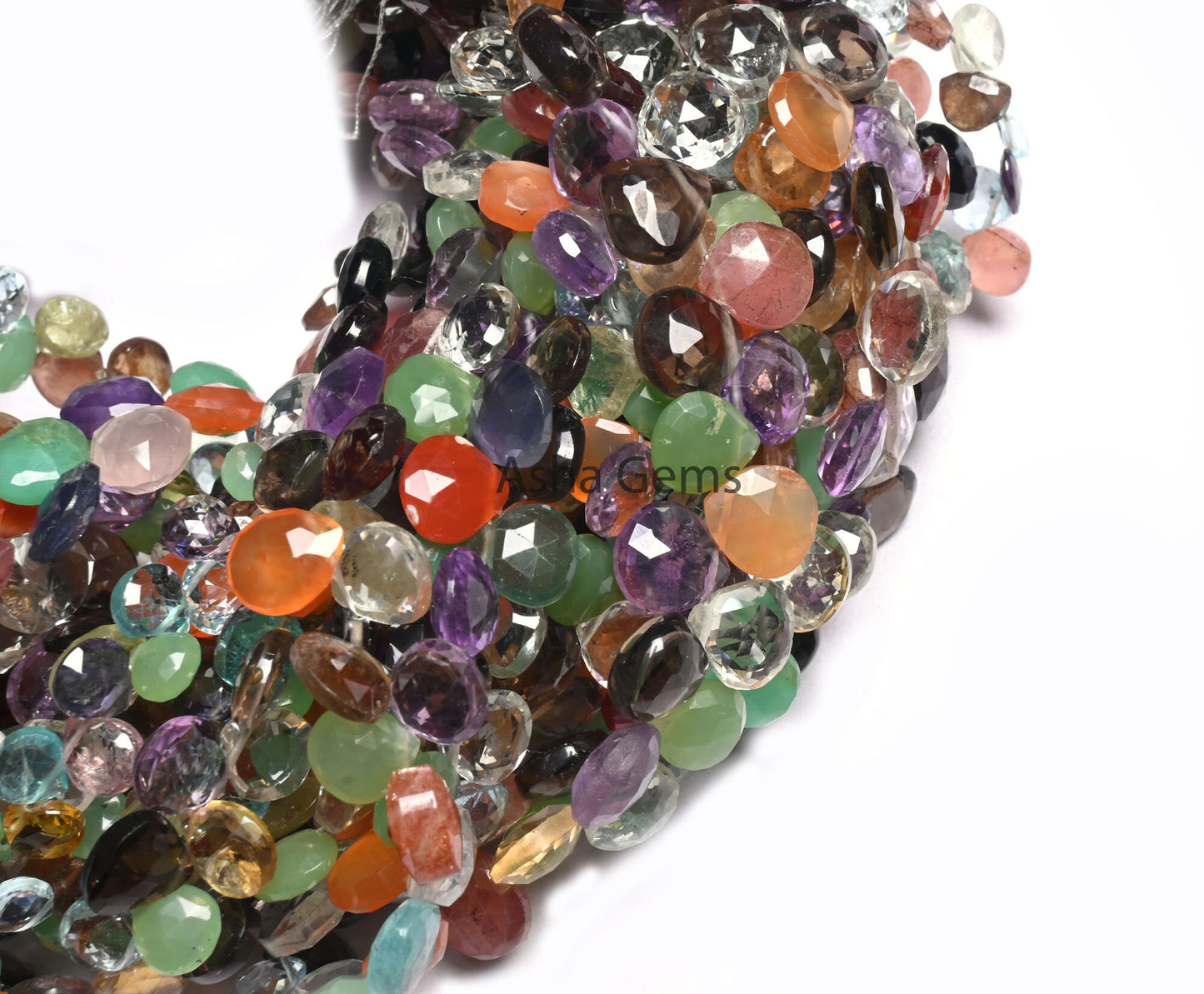 Fine Disco Color Stone Heart Shape faceted Beads,7.5"Multi Gemstone Heart Briolette Side Drill Bead,Mix Stone Bead Jewelry Making Craft SALE(AG 18581)