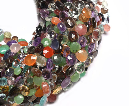 Fine Disco Color Stone Heart Shape faceted Beads,7.5"Multi Gemstone Heart Briolette Side Drill Bead,Mix Stone Bead Jewelry Making Craft SALE(AG 18581)