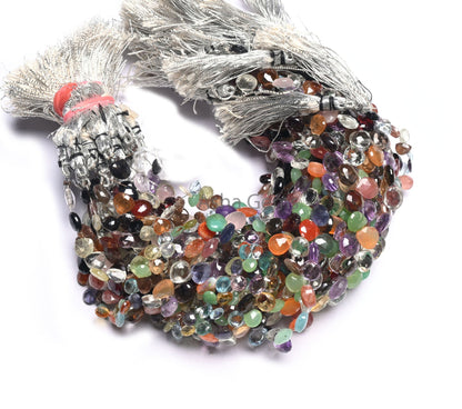 Fine Disco Color Stone Heart Shape faceted Beads,7.5"Multi Gemstone Heart Briolette Side Drill Bead,Mix Stone Bead Jewelry Making Craft SALE(AG 18581)