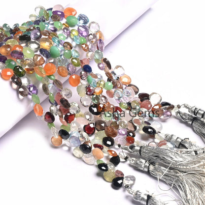 Fine Disco Color Stone Heart Shape faceted Beads,7.5"Multi Gemstone Heart Briolette Side Drill Bead,Mix Stone Bead Jewelry Making Craft SALE(AG 18581)
