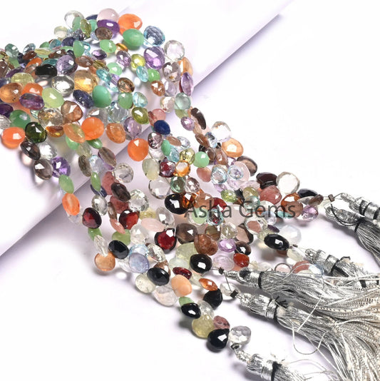 Fine Disco Color Stone Heart Shape faceted Beads,7.5"Multi Gemstone Heart Briolette Side Drill Bead,Mix Stone Bead Jewelry Making Craft SALE(AG 18581)