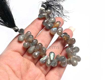 Multi Flash labradorite Faceted Drop Shape Beads, Natural Fire Labradorite Beads, Black rainbow Side Drill Teardrop Briolette Beads Jewelry (AG 18606)