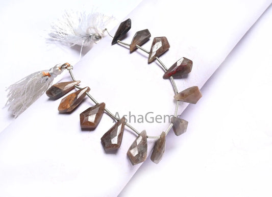 Beautiful Jasper fancy 4 corner pear style Long Gemstone Beads,8.5-17mm Shaded Brown Jasper Side Drill Briolette faceted natural Jasper Bead (AG 18615)