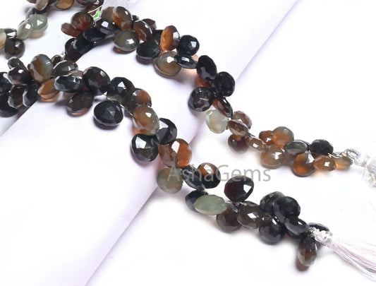 Fine Quality Chalcedony faceted Heart Shape Beads,8" Shaded Black Grey Chalcedony Heart Briolette Gemstone Beads Jewelry Making Crafts SALE (AG 18644 )