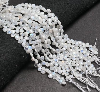 Beautiful White Rainbow Moonstone Faceted Heart Shape Gemstone Beads,9" Natural Flashy Blue Fire Rainbow Moonstone Beads Jewelry Crafts SALE(AG 18651 )