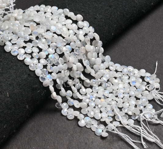 Beautiful White Rainbow Moonstone Faceted Heart Shape Gemstone Beads,9" Natural Flashy Blue Fire Rainbow Moonstone Beads Jewelry Crafts SALE(AG 18651 )