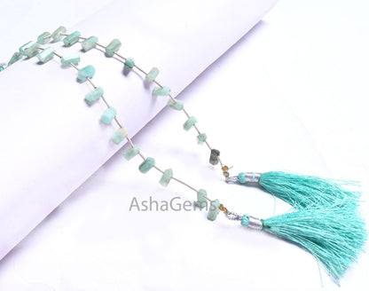 Natural Blue Amazonite fancy Bullet Shape Gemstone Beads, Amazonite Pencil Shape 1 side Pointed amazonite Bead For Jewelry Making Craft SALE (AG 18656)