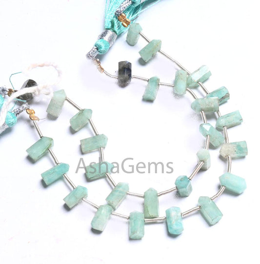 Natural Blue Amazonite fancy Bullet Shape Gemstone Beads, Amazonite Pencil Shape 1 side Pointed amazonite Bead For Jewelry Making Craft SALE (AG 18656)