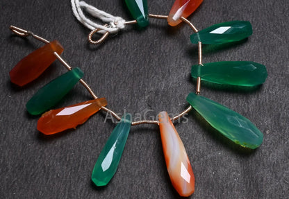 Beautiful Green, Red Onyx Fancy Long Pencil Drop Gemstone Beads, Fine Multi Onyx hand cut Faceted Long Teardrop Briolette Beads Jewelry SALE(AG 18668)