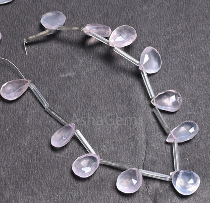 Natural Rose Quartz Faceted Pear Shape Beads,7.5" Fine Pink Quartz Teardrop Briolette Gemstone Loose Rose Quartz Beads Jewelry making Crafts(AG 18669)
