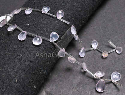 Natural Rose Quartz Faceted Pear Shape Beads,7.5" Fine Pink Quartz Teardrop Briolette Gemstone Loose Rose Quartz Beads Jewelry making Crafts(AG 18669)