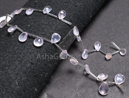 Natural Rose Quartz Faceted Pear Shape Beads,7.5" Fine Pink Quartz Teardrop Briolette Gemstone Loose Rose Quartz Beads Jewelry making Crafts(AG 18669)