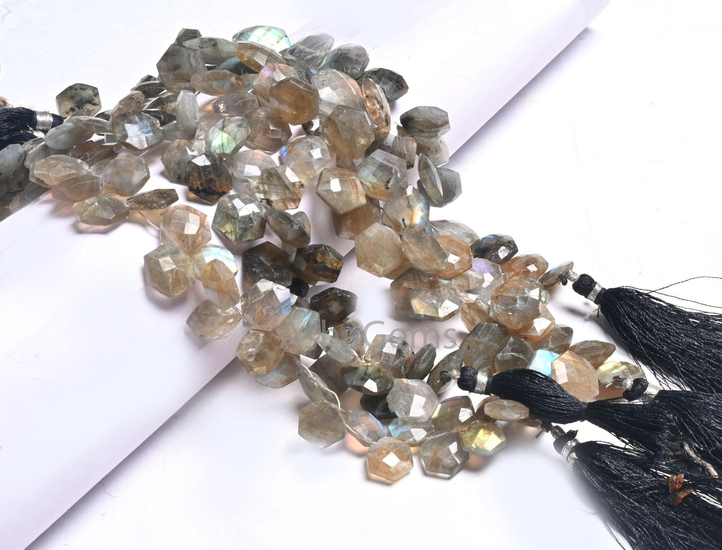 Natural Flash Labradorite Fancy Hexagon Shape Gemstone Beads,8" Multi Fire labradorite Faceted Checker cut Briolette Bead Jewelry Craft SALE (AG 18680)