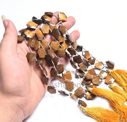 Beautiful Tiger Eye Fancy 5 Corner Heart Shape faceted Beads,8" Strand Tiger Eye fancy Briolette Side Drill Gemstone Bead Jewelry Craft SALE(AG 18681)