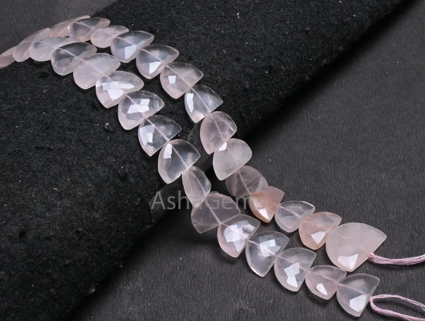 Natural Pink Rose Quartz Fancy D Shape faceted Beads,9" Strand Rose Quartz Fancy Briolette Checker Cut Gemstone Half Moon Bead Jewelry Craft (AG 18684 )