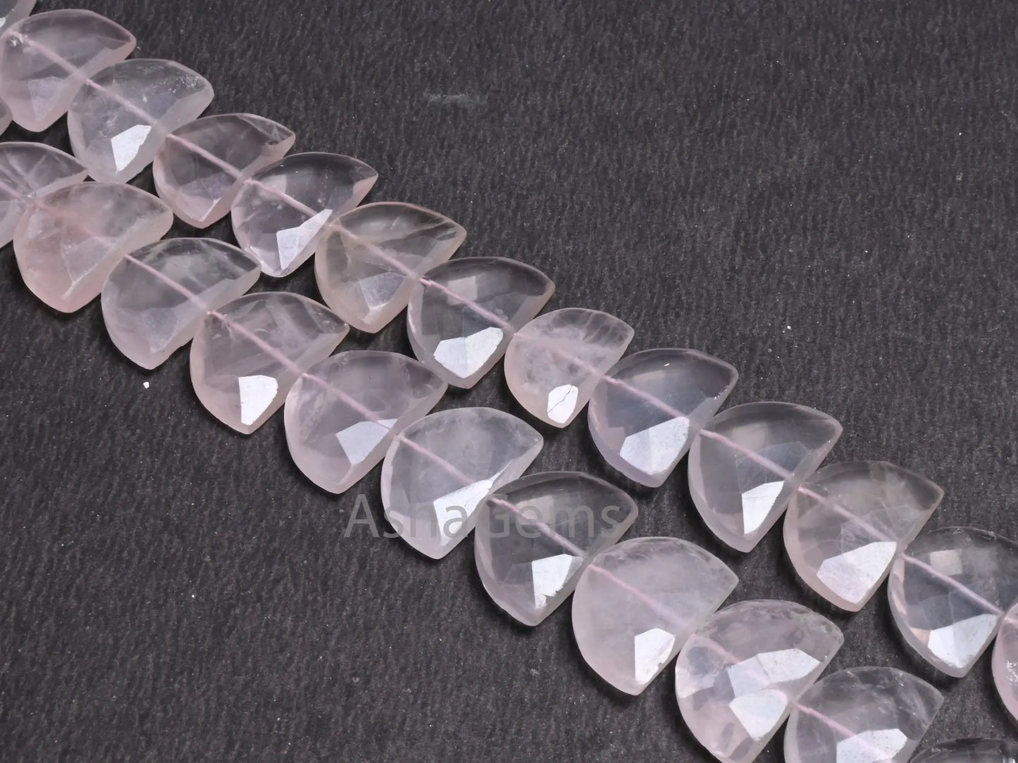 Natural Pink Rose Quartz Fancy D Shape faceted Beads,9" Strand Rose Quartz Fancy Briolette Checker Cut Gemstone Half Moon Bead Jewelry Craft (AG 18684 )