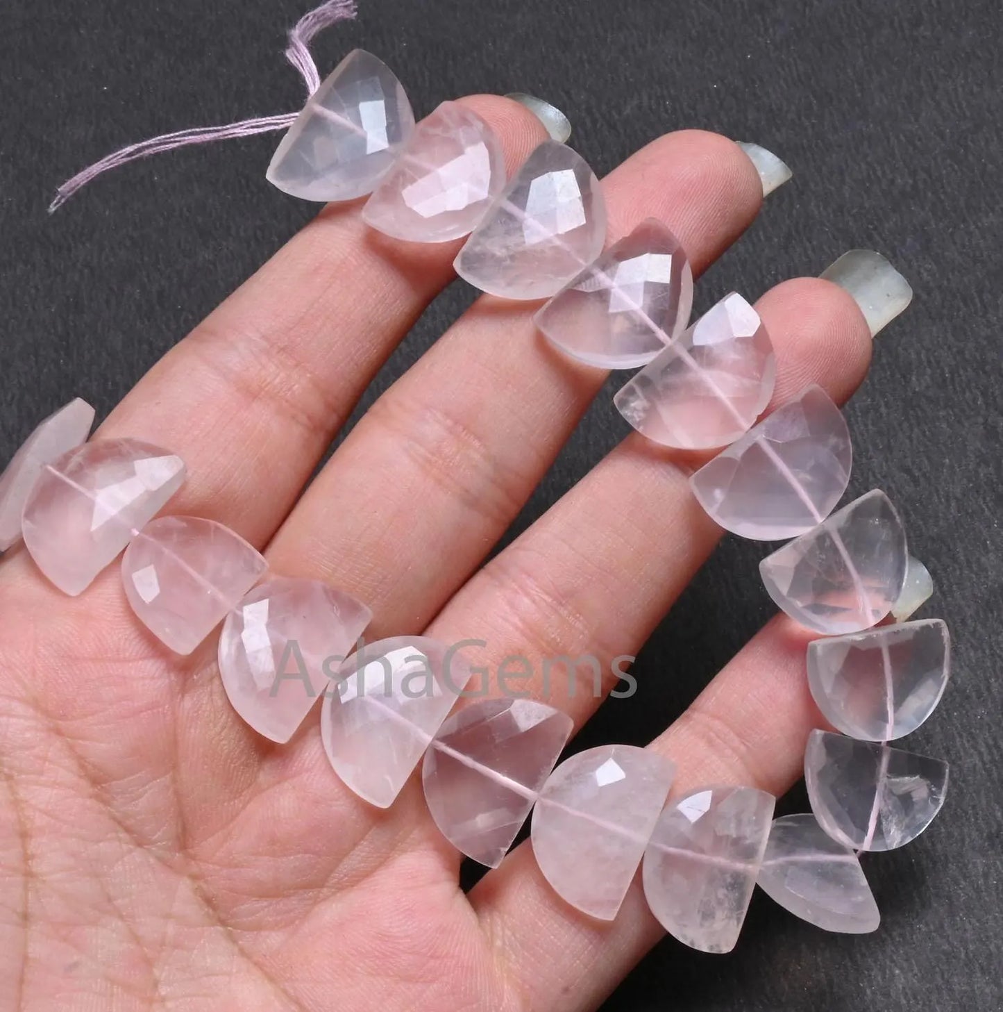 Natural Pink Rose Quartz Fancy D Shape faceted Beads,9" Strand Rose Quartz Fancy Briolette Checker Cut Gemstone Half Moon Bead Jewelry Craft (AG 18684 )