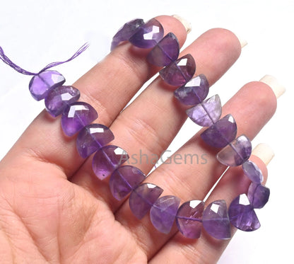 8" Strand Natural Purple Amethyst Fancy D Shape faceted Beads, African Amethyst Half Moon Briolette Checker Cut Gemstone Beads Jewelry Craft(AG 18696)