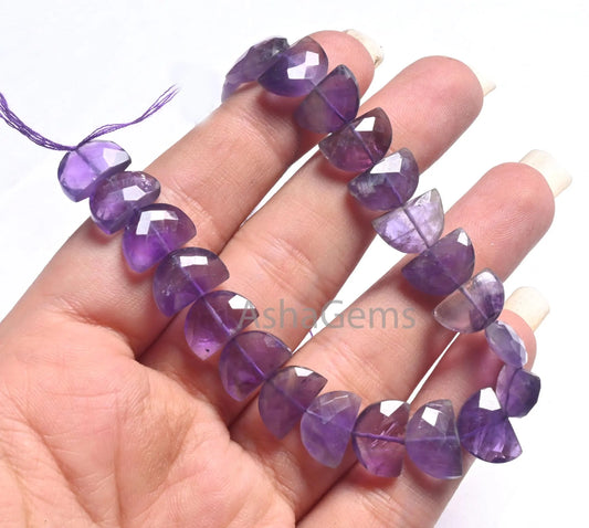 8" Strand Natural Purple Amethyst Fancy D Shape faceted Beads, African Amethyst Half Moon Briolette Checker Cut Gemstone Beads Jewelry Craft(AG 18696)