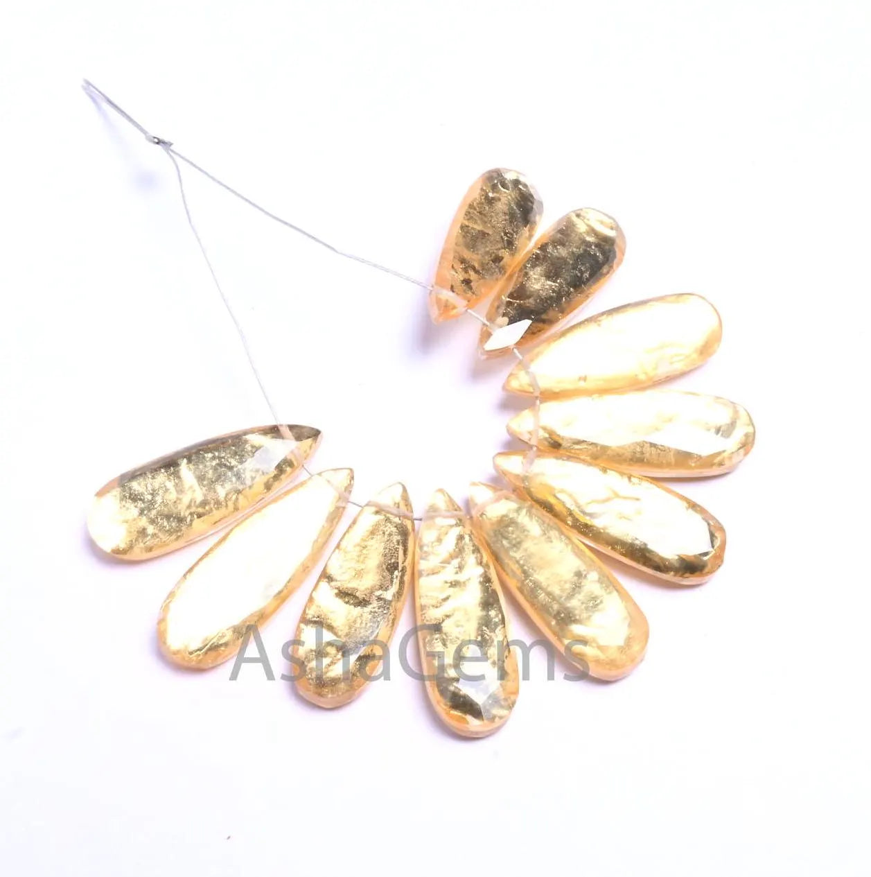 Beautiful Natural Crystal Gold Foil Smooth Long Pears Shape Beads,8-24mm Quartz Gold Foil handmade Long Teardrop Gemstone Bead Jewelry Craft(AG 18701 )