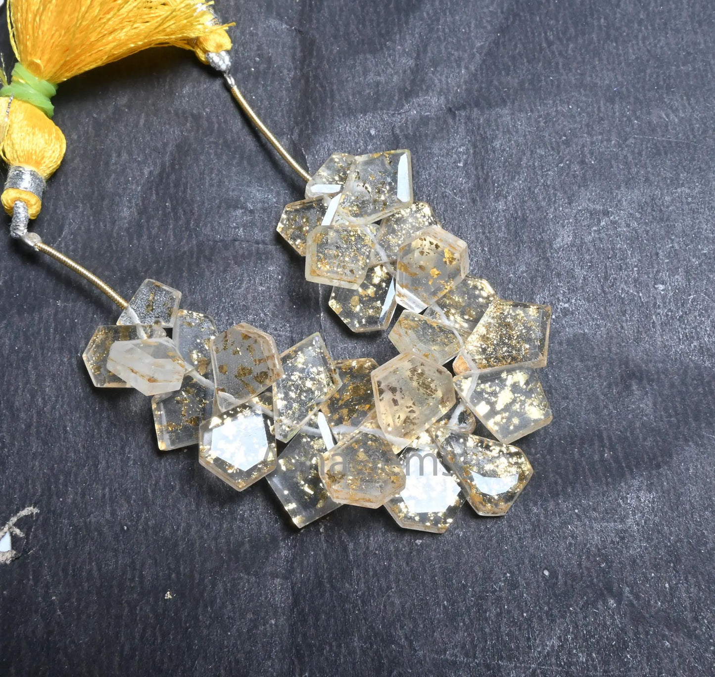 Beautiful Crystal Gold Foil Doublet Fancy Flat Gemstone Beads, Fine Quartz Doublet Fancy Shape Handmade Side Drill Bead Jewelry making Craft(AG 18704)