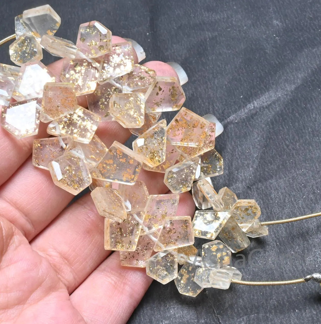 Beautiful Crystal Gold Foil Doublet Fancy Flat Gemstone Beads, Fine Quartz Doublet Fancy Shape Handmade Side Drill Bead Jewelry making Craft(AG 18704)