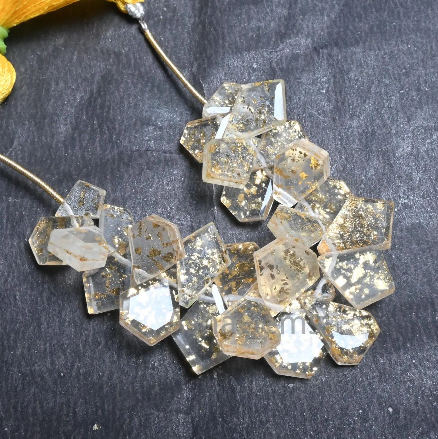 Beautiful Crystal Gold Foil Doublet Fancy Flat Gemstone Beads, Fine Quartz Doublet Fancy Shape Handmade Side Drill Bead Jewelry making Craft(AG 18704)