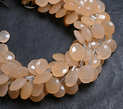 Beautiful Peach Quartz Hydro Faceted Heart Shape Beads,8" AAA Skin Peach Color Hydro Checker Cut Heart Briolette Beads Jewelry makings Craft ( AG 18587)