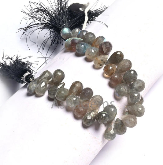 Multi Flash labradorite Faceted Drop Shape Beads, Natural Fire Labradorite Beads, Black rainbow Side Drill Teardrop Briolette Beads Jewelry (AG 18606)