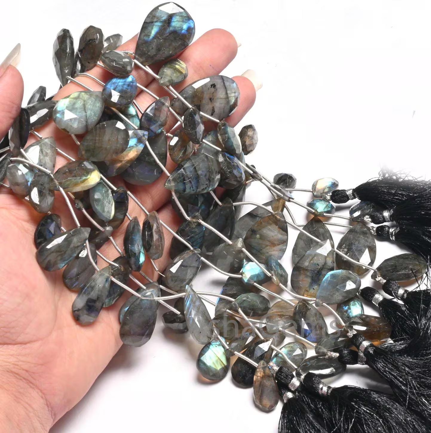 Beautiful Flashy Labradorite Faceted Pears beads, Natural Multi Blue Fire labradorite Teardrop Black rainbow Briolette Beads Jewelry makings (AG 18646)