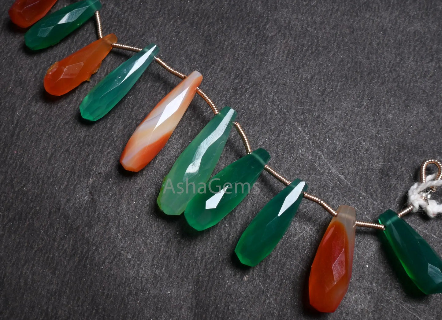 Beautiful Green, Red Onyx Fancy Long Pencil Drop Gemstone Beads, Fine Multi Onyx hand cut Faceted Long Teardrop Briolette Beads Jewelry SALE(AG 18668)