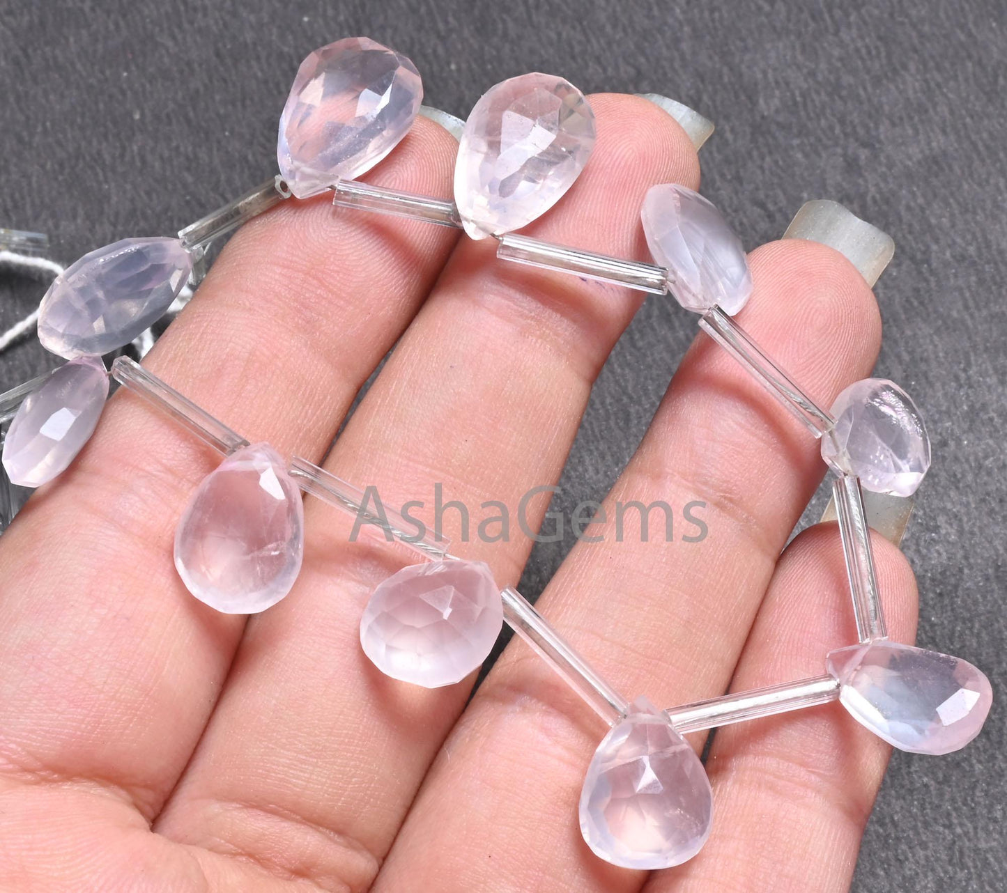 Natural Rose Quartz Faceted Pear Shape Beads,7.5" Fine Pink Quartz Teardrop Briolette Gemstone Loose Rose Quartz Beads Jewelry making Crafts(AG 18669)